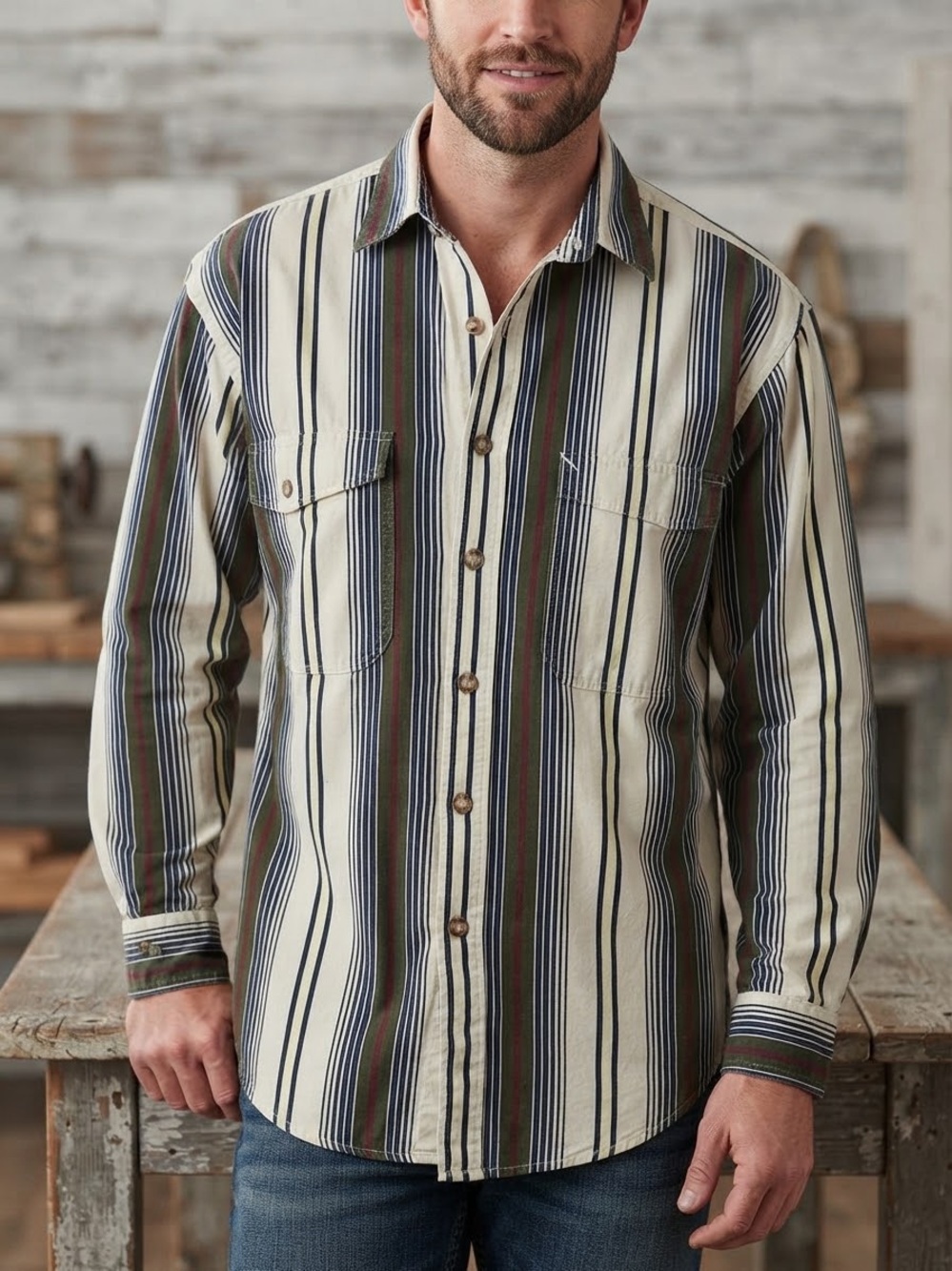GANT Vintage Men's Striped Button-Up Canvas Shirt